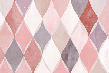 minimal retro mid century modern pastel pattern with rounded diamonds and semicircles in dusty rose lavender and cream palette flat illustration on pale beige background