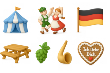Traditional german icons in 3d: oktoberfest celebrations and symbols