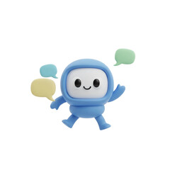 Cute Blue Cartoon Robot with Speech Bubbles