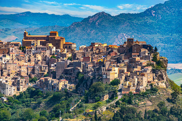 View of Calascibetta, in the Province of Enna, Sicily, Italy