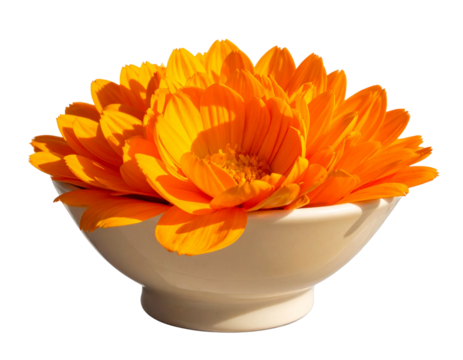 Angled Side View of Orange Flower Bowl, Modern Home Decor Style, Isolated on Transparent Background.