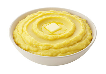 Isolated mashed potatoes with butter in ceramic bowl, comfort food for dinner