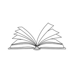 Open book with pages fanned out in black line art design  