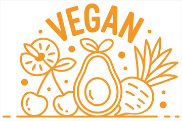 Fototapeta premium Orange Vegan Icon with Fruits like Pineapple Avocado and Cherry for Healthy Eating Promotion