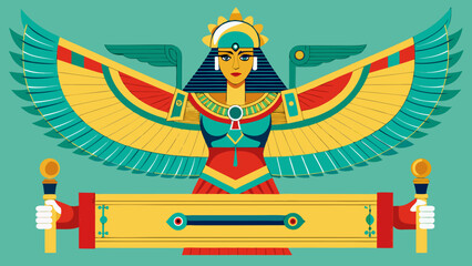 Stylized egyptian goddess isis with wings and scepter