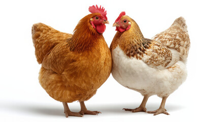 Fototapeta premium A studio photo of two hens isolated on white 
