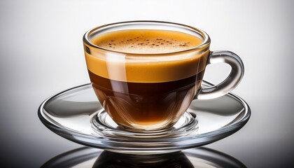 Naklejka premium Espresso Shot With Golden Crema Foam In Clear Glass Cup On Neutral Background Isolated On A Transparent Background