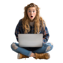 Portrait: Young Person Sitting with Laptop, engaged with screen. Great for digital education, remote work, and tech ads.