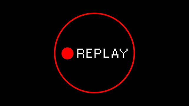 Replay sign icon animation templates for games films and video editing. Alpha channel 4K video symbol with replay text animation
