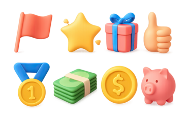 Colorful 3d icons of common objects on gradient background for creative projects