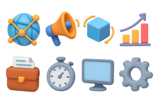 Modern 3d icons for digital marketing and communication concepts
