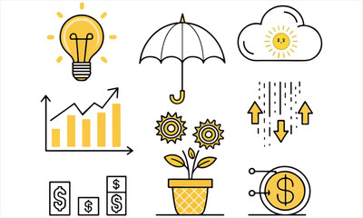 Business Strategy Icons And Growth, Success, Finance, Productivity & Innovation Vectors