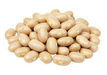 Isolated pile of dried light-beige haricot beans, protein-rich ingredient used for food