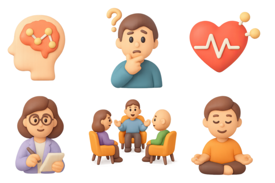 3d characters depicting mental health concepts and discussions