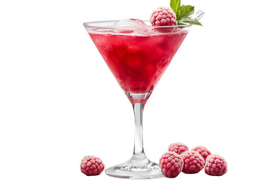 Refreshing raspberry martini cocktail isolated on transparent background