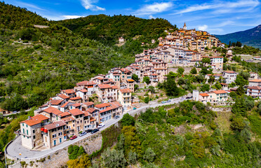 View of Apricale in the Province of Imperia, Liguria, Italy