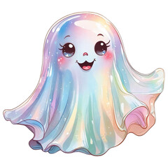 Cute Iridescent Halloween ghost Gothic design elements on transparent background PNG file spooky and festive designs for your projects