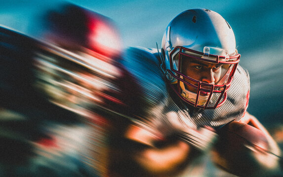 American football athlete with blur motion effect
