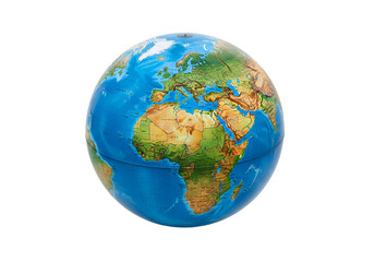 Fototapeta premium A detailed world globe, showcasing continents and oceans in rich, vibrant colors, set against a stark black background.