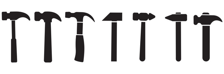 Hammer Tool Silhouette Vector Set – Construction and Carpentry Equipment Icons Collection
