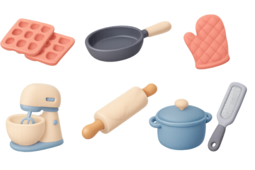 Stylized kitchen tool icons with subtle gradient background