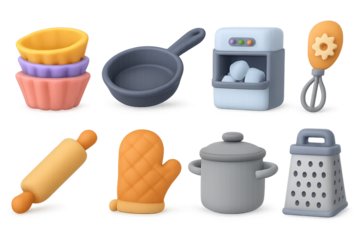 3d kitchen tools set: baking essentials in soft pastel palette