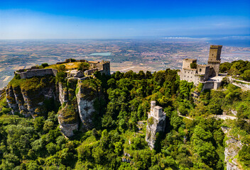 Aerial view of the Castle of Venere in Erice, Sicily, Italy