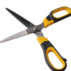 Sharp black and yellow scissors crossed (Transparent Background PNG)