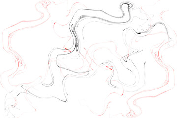 Abstract marble texture background with swirling black and red veins on white isolated on transparent background