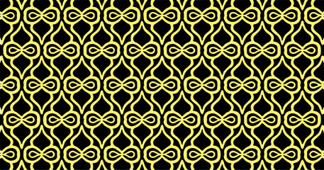 Yellow and black infinity loop seamless pattern for bold and dynamic decorative backgrounds.