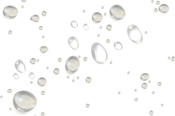 Water drops on a transparent background, creating a refreshing and clean feeling