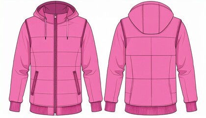 Pink Vest or Jacket Mockup for Product Design - Work Attire Template for Logo Placement and Branding - Print Technical Outline for Corporate Merchandise