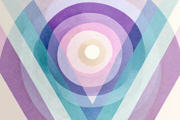 mid century modern repeating geometric pattern with concentric circles and triangles in lavender buttercream and mint tones minimal pastel retro illustration on pale cream background