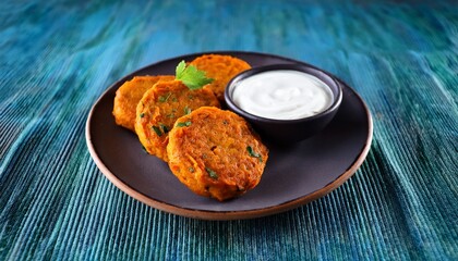 Carrot And Pumpkin Patties With A Yogurt Dip Food Fotography 16 9