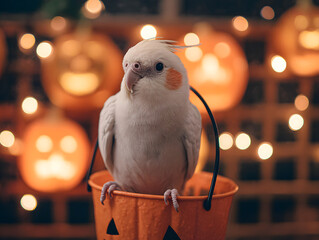 Cockatiel on a candy bowl