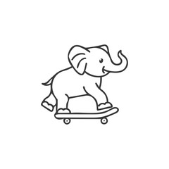 Cute cartoon elephant riding a skateboard with a playful expression