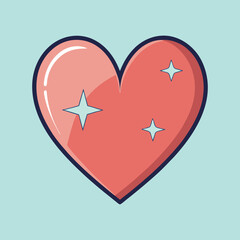 Shiny cartoon heart with a thick border and a teal background