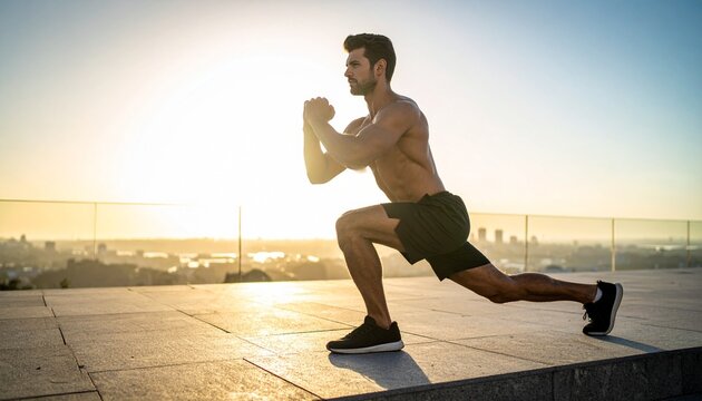 Focused pistol executing exceptional man demonstrating balance exercise strength singleleg squat leg
