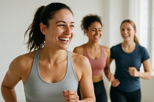 group of people exercising at the morning in home indoor