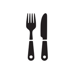 Vector art of fork and knife icon symbol of restaurant, cafe, dining, cooking, food, kitchen, eating, utensil, silverware, cutlery, dinner, lunch, breakfast, meal, table, service, equipment, tool, obj