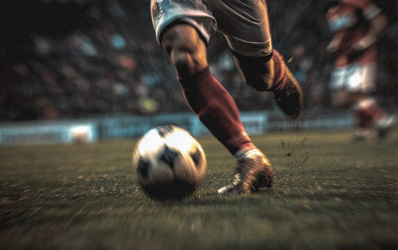 Cropped photo of a soccer player and ball