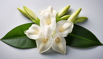 A Fresh Cut Tuberose Flowers With Buds And Leaves
