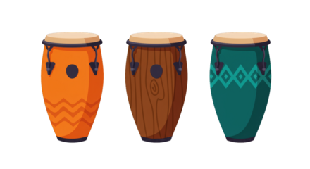 Illustration set of congas in flat design style, PNG background.