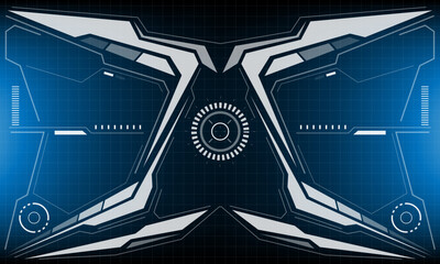 HUD sci-fi interface screen view white circular geometric design virtual futuristic technology creative display on blue vector