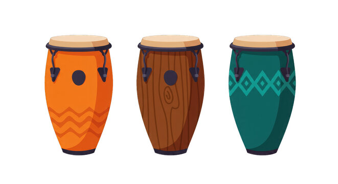 Illustration set of congas in flat design style, PNG background.