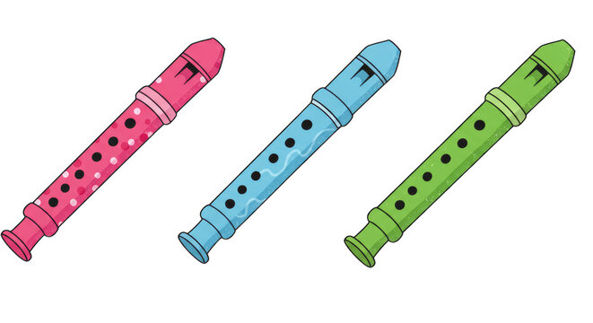 Illustration set of recorders in flat design style, PNG background.