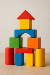 Fototapeta premium Colorful wooden building blocks stacked together