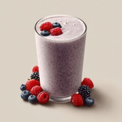 Vibrant berry smoothie drink, healthy, with fresh fruit for nutrition and refreshment on a beige background