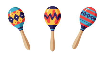 Illustration set of maracas in flat design style, PNG background.