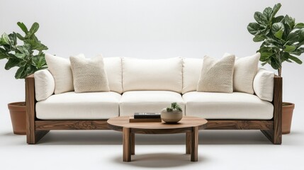 Modern wooden sofa and coffee table
